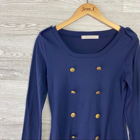 M+P+E Dark Blue Military Button Long Sleeve Dress - Picture 3 of 6